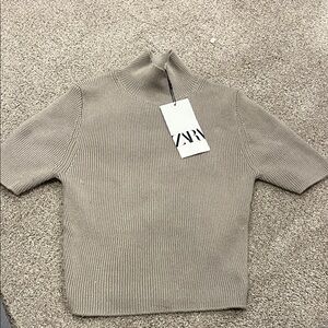 Zara Beige Ribbed Knit Top